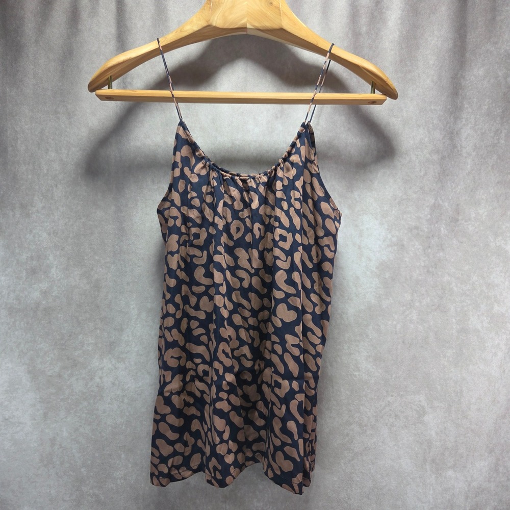Tucker Silk Camisole Top Small Navy Blue Tan Abstract Animal Print Made in USA